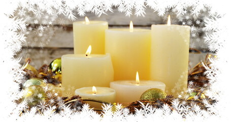 Christmas snowflake border with candles