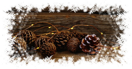 Christmas snowflake border with pine cones