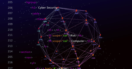 Image of data processing and shapes on black background
