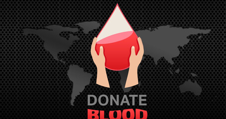 Image of blood donation logo and text over world map