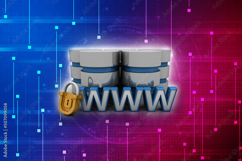 Poster 3d rendering padlock with www near database