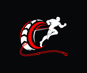 Fototapeta premium running man vector symbol, sport and competition concept background, tyre fitness