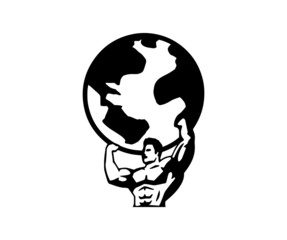 Gym Logo Template. Atlas Titan Holding Globe on both hands.