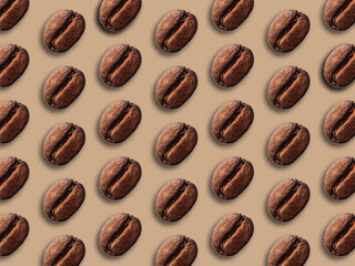 Top view of seamless pattern made from coffee beans isolated