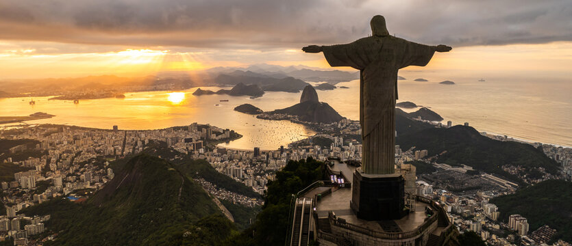 Rio de Janeiro, RJ, Brazil, circa May 2022: Rio de Janeiro, Brazil. Christ Reedemer. Rio de Janeiro skyline city.
