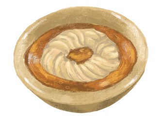 Japanese food udon noodle soup illustration hand painting