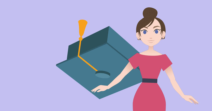 Image of woman talking over graduate cap icons