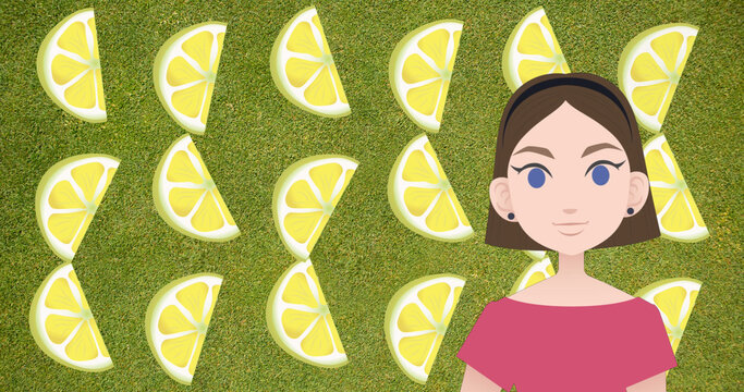 Image of woman talking over lemon icons