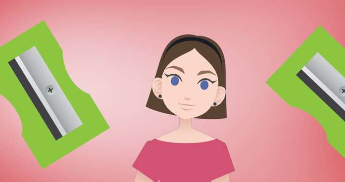 Image of woman talking over sharpener icons