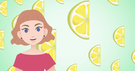 Image of woman talking over lemon icons