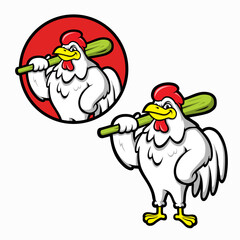 Rooster with Bat Mascot