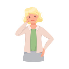 Pensive Woman Character Scratching Head Thinking and Considering Something Vector Illustration