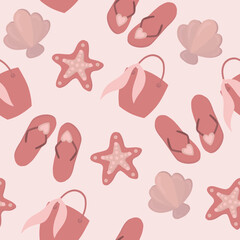 Pattern of beach pink elements. Summer vacation pattern.