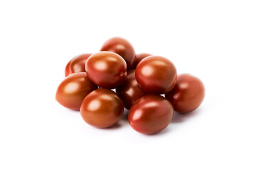 Group of red cherry tomatoes on a white background