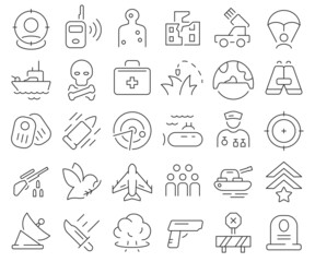 War and military line icons collection. Thin outline icons pack. Vector illustration eps10
