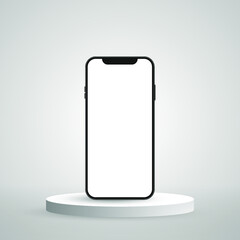 Realistic smartphone vector mockup with podium, 3d stylized phone