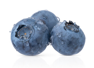 Macro shot of fresh blueberries isolated on white background with clipping path.