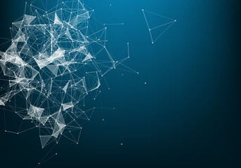 Abstract plexus background with connected lines and dots. Wave flow. Plexus geometric effect Big data with compounds. Lines plexus, minimal array. Digital data visualization. Vector illustration.