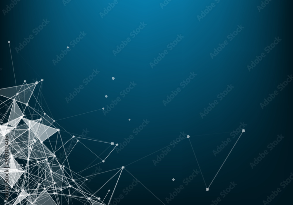 Poster vector abstract futuristic digital landscape with particles dots and stars on horizon. computer geom
