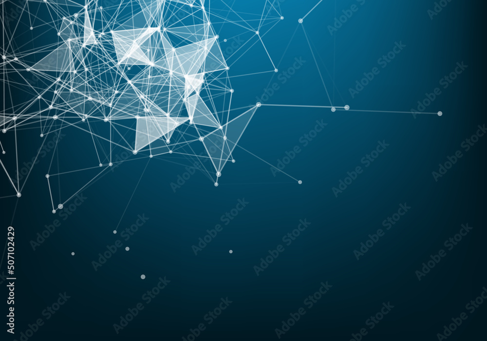 Poster vector abstract futuristic digital landscape with particles dots and stars on horizon. computer geom