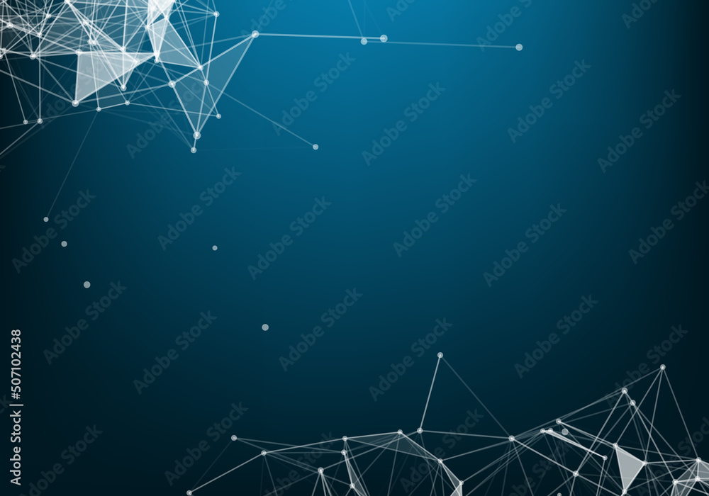Poster vector abstract futuristic digital landscape with particles dots and stars on horizon. computer geom