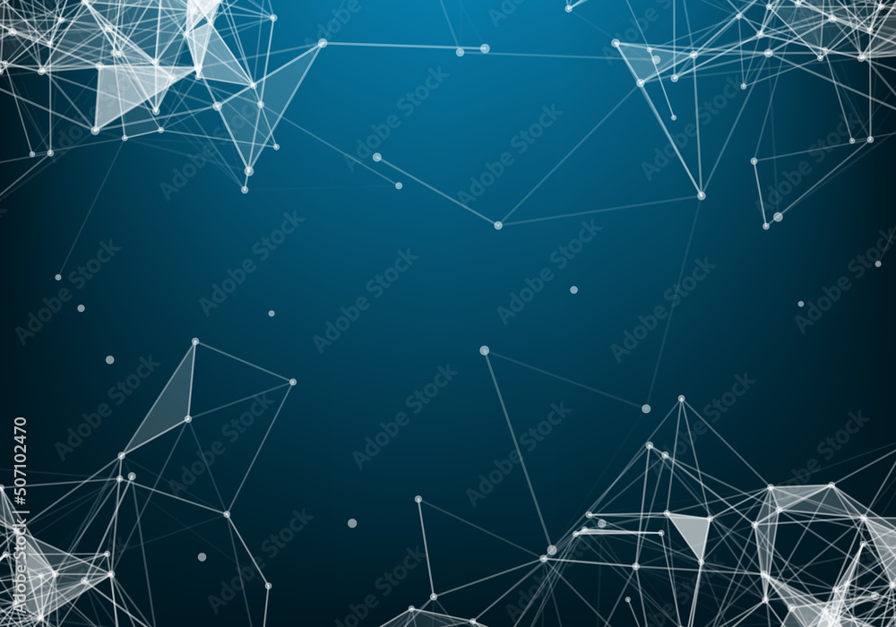 Poster vector abstract futuristic digital landscape with particles dots and stars on horizon. computer geom