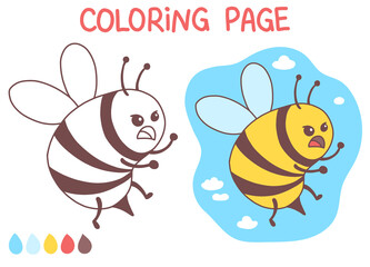 Bee coloring page cute doodle vector illustration