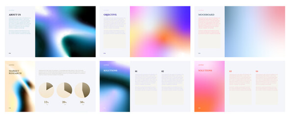 Liquid metal iridescent free form gradient colour pitch deck ppt keynote slides template bundle for tech start up fashion industry business proposal and presentation landing page graphic element - obrazy, fototapety, plakaty