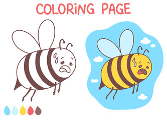 Bee coloring page cute doodle vector illustration