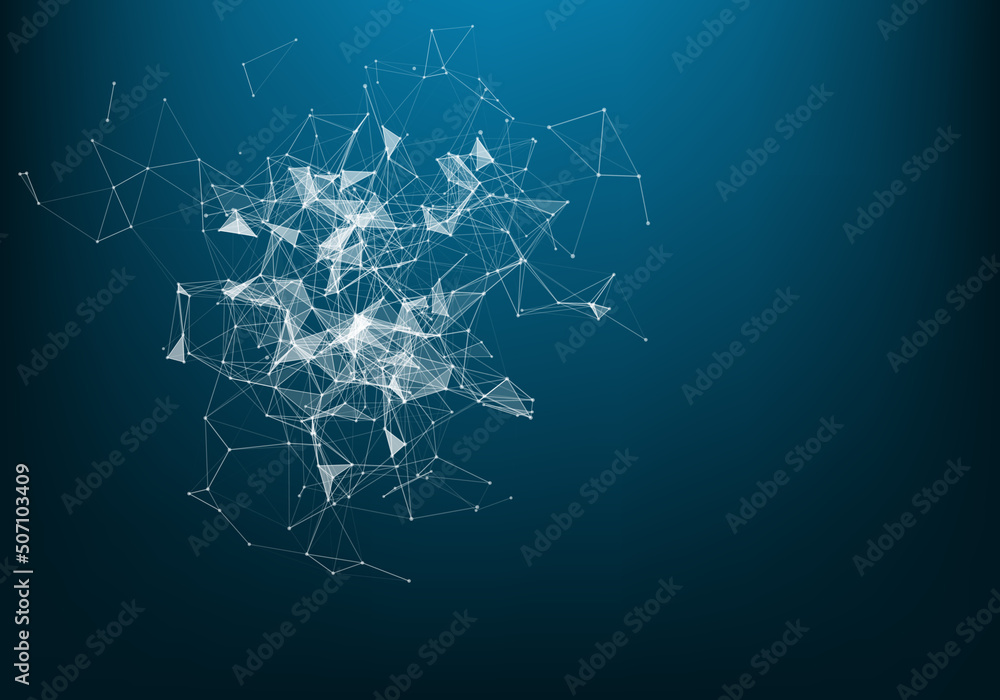 Poster vector abstract futuristic digital landscape with particles dots and stars on horizon. computer geom