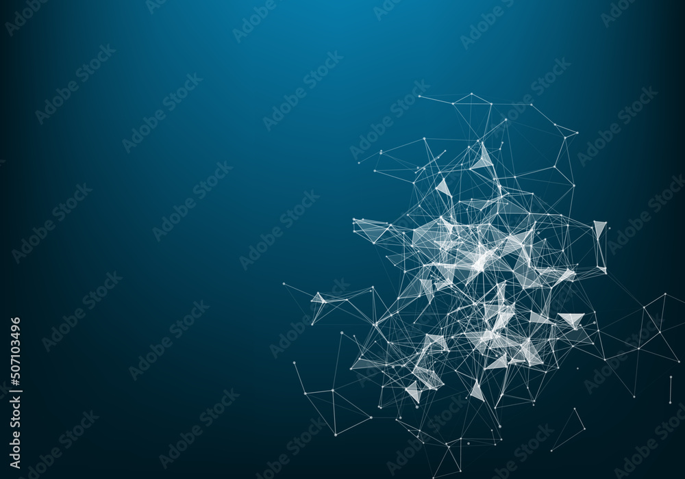 Poster vector abstract futuristic digital landscape with particles dots and stars on horizon. computer geom