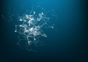 Vector abstract futuristic digital landscape with particles dots and stars on horizon. computer geometric digital connection structure. Futuristic blue abstract grid. Intelligence artificial