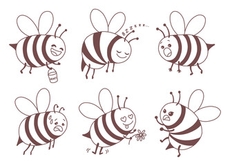 Bee emotions simple doodle and vector illustration