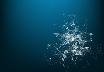 Vector abstract futuristic digital landscape with particles dots and stars on horizon. computer geometric digital connection structure. Futuristic blue abstract grid. Intelligence artificial