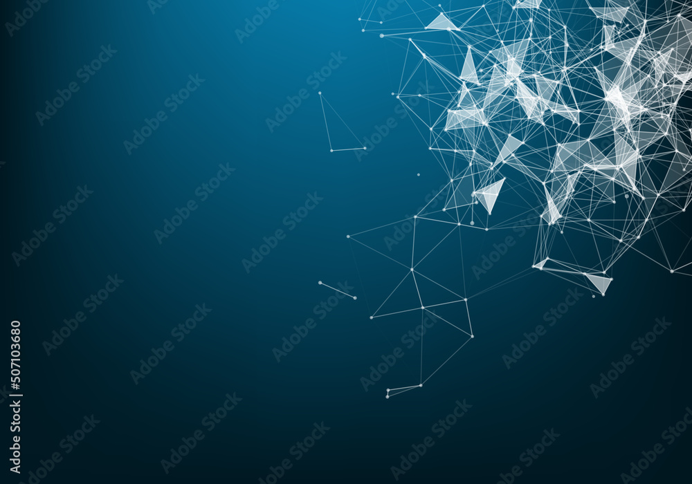 Poster vector abstract futuristic digital landscape with particles dots and stars on horizon. computer geom
