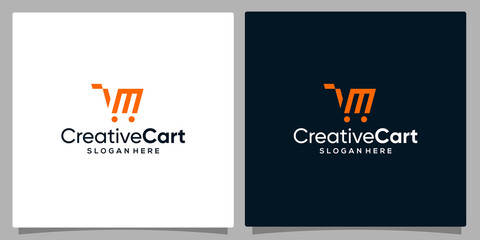 Template design icon logo vector shopping cart with symbol initial letter M. Premium vector © Crelaba_Std