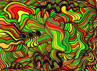 Psychedelic colorful waves. Fantastic art with decorative texture. Surreal doodle pattern. Rainbow colors abstract pattern, maze wave of ornaments.