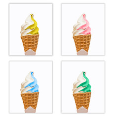 ice cream cone four flavours isolated in windows