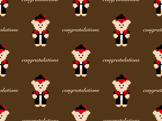 Fototapeta premium Bear cartoon character seamless pattern on brown background. Pixel style