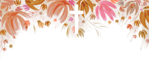 Fototapeta na wymiar Watercolour vector Easter cross clipart. Floral crosses, floral frames, banner, very peri Flowe hand drawn illustration, invitation vector design