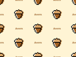 Obraz premium Acorn cartoon character seamless pattern on yellow background. Pixel style