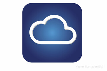 white cloud icon as template for weather forecast or online storage on blue rounded rectangle. Vector Illustration
