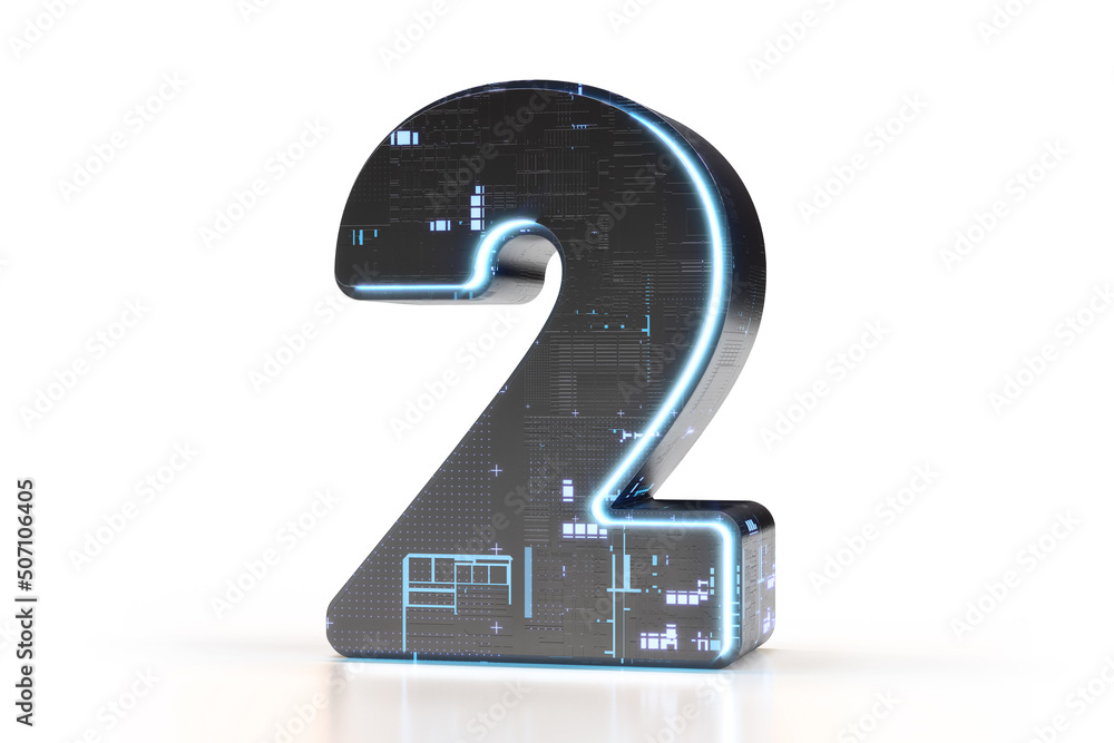 Poster spatial font design digit number 2. suitable for technology, electronics, engineering, digital, gami
