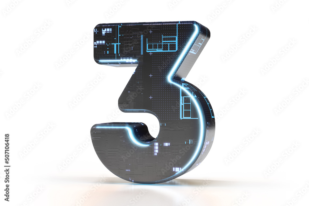 Poster futuristic font digit number 3. suitable for technology, electronics, engineering, digital, gaming, 