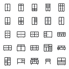 Set of cabinet icons, Set of cupboard and cabinet collection in black color, Design elements for you projects. Vector illustration, cupboard and cabinet icon, cupboard icon, cabinet icon