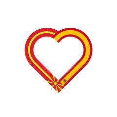 unity concept. heart ribbon icon of north macedonia and spain flags. vector illustration isolated on white background - obrazy, fototapety, plakaty