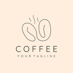 hot coffee and bean line art logo vector symbol illustration design