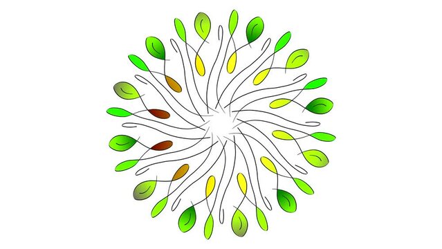 Graphic image of a flower. The green flower is spinning. Schematic flower.