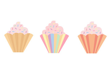 A set of delicious cupcakes. Dessert vector illustration design.