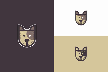 dog head logo illustration with pocket shape